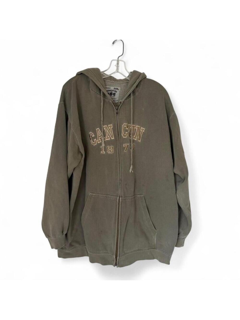 Caribbean Side khaki zip up hoodie Y2K Size XL
